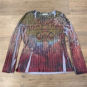 Unity World Wear Y2K 2000s Grunge Floral Multicolor Long Sleeve Top Hippie Boho